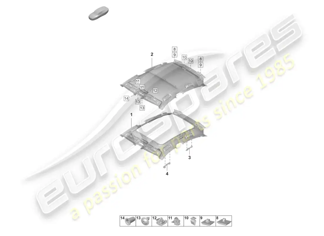porsche 2023 (taycan 9j1-1) roof trim moulded headliner parts diagram