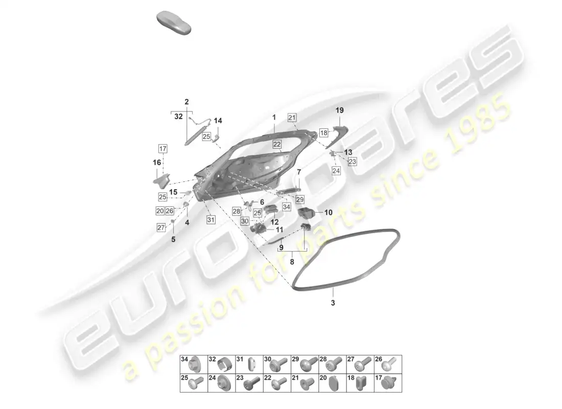 porsche 2021 (taycan 9j1-1) rear lid parts diagram