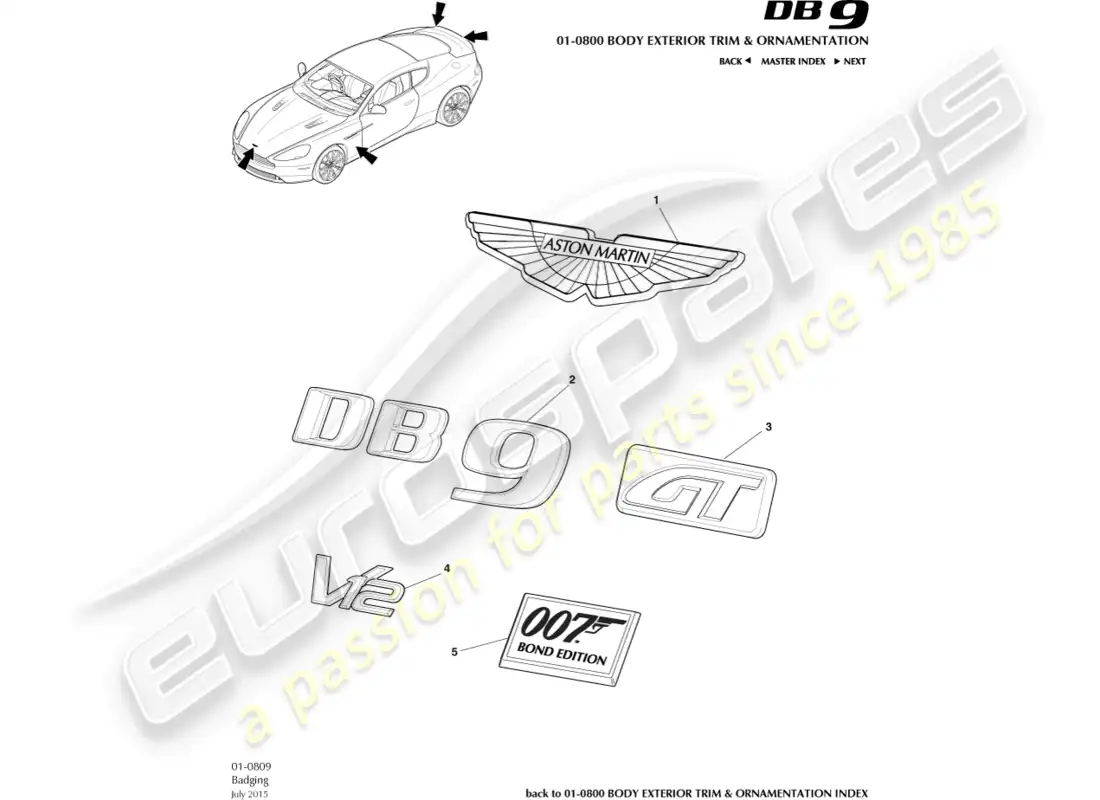 aston martin db9 (2017) badging parts diagram