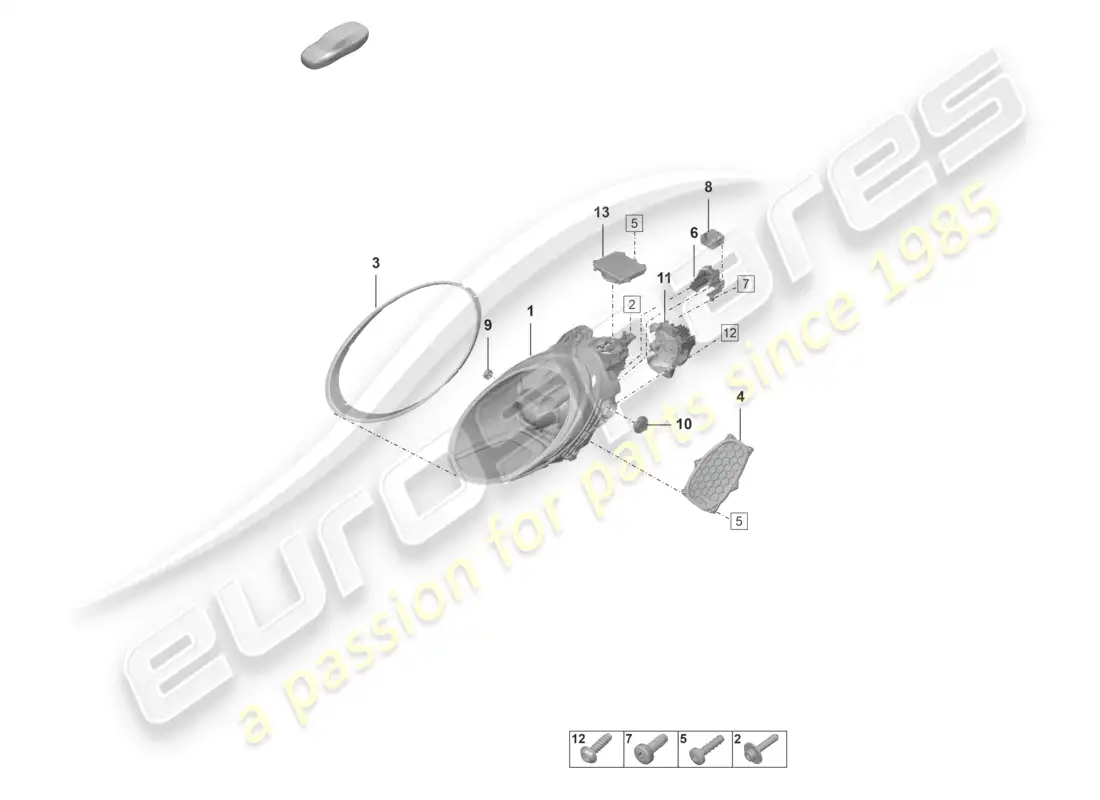 porsche 2022 (992-1 gt3/rs/st) led headlight basic parts diagram