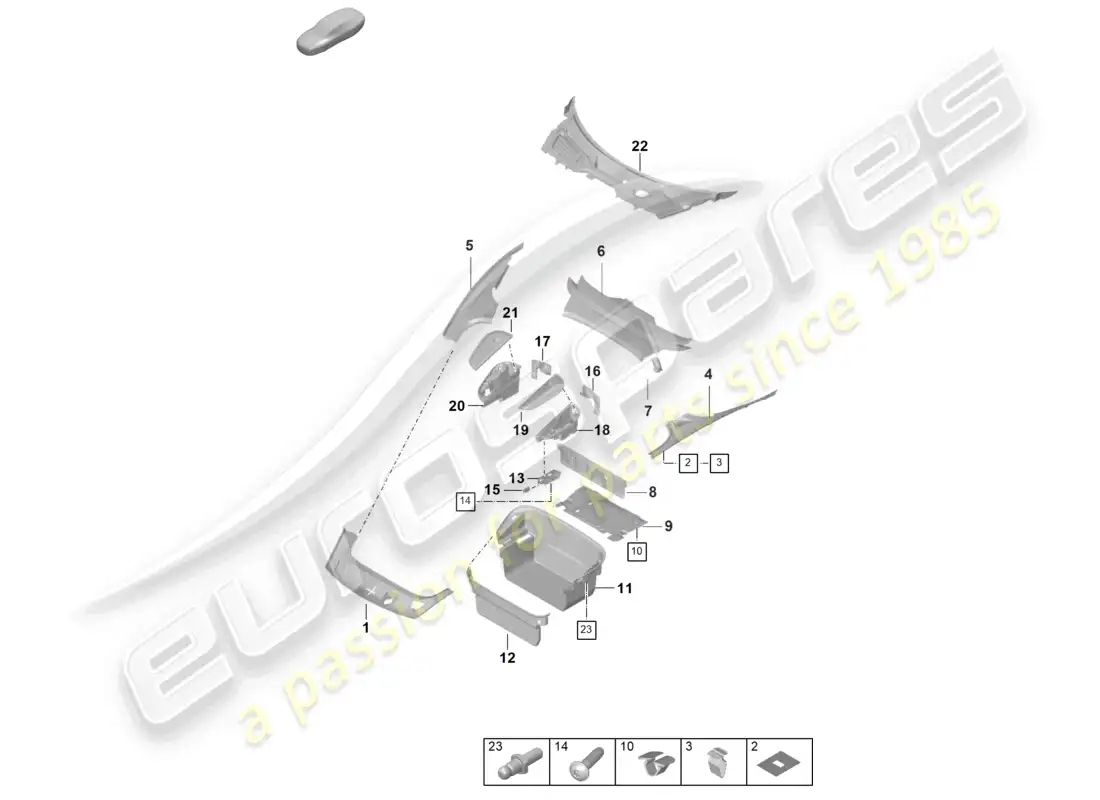 porsche 2023 (taycan 9j1-1) luggage compartment trim parts diagram