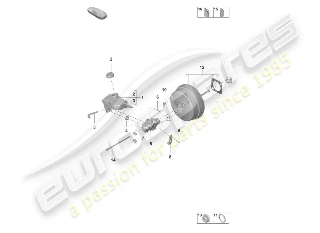 porsche 2022 (992-1 gt3/rs/st) brake master cylinder brake servo parts diagram