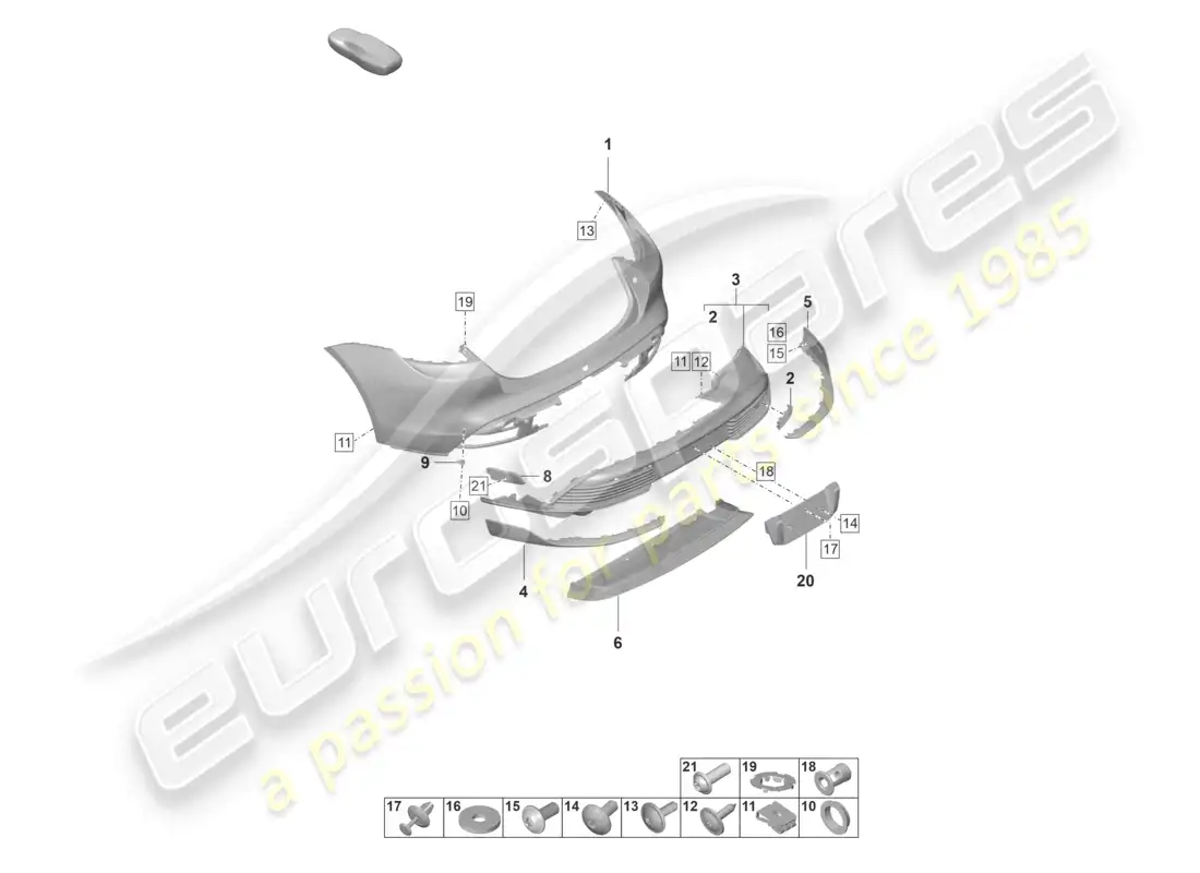 porsche 2021 (taycan 9j1-1) bumper rear sport design package parts diagram
