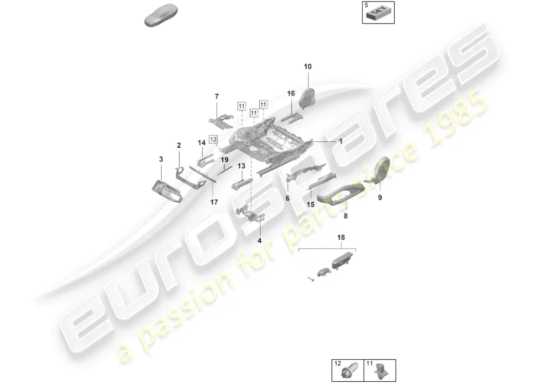 porsche 2021 (taycan 9j1-1) seat frame accessories sundry comfort seat sports seat parts diagram