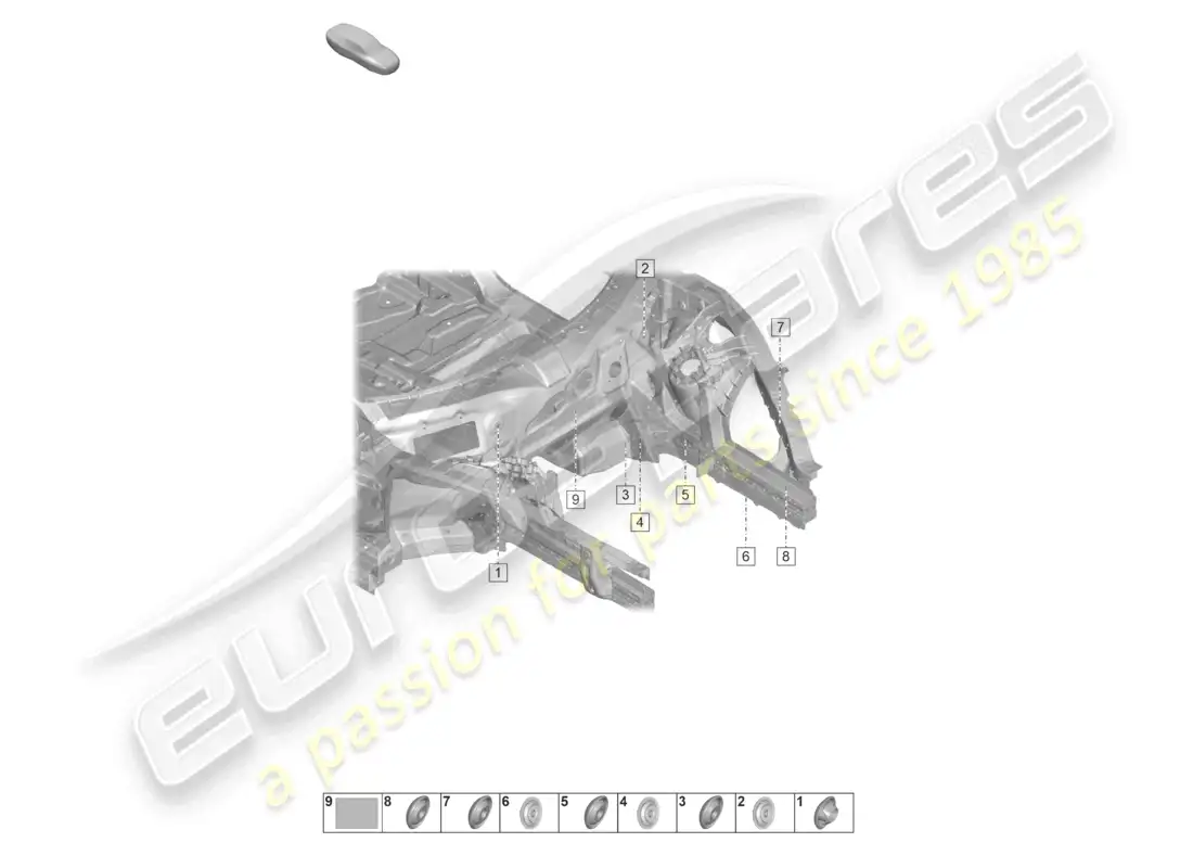 porsche 2022 (taycan 9j1-1) front end inner side member firewall parts diagram