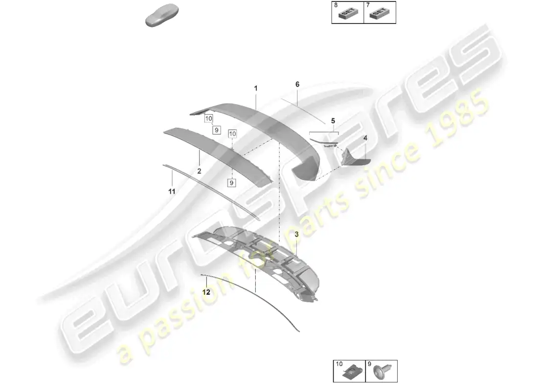 porsche 2021 (taycan 9j1-1) rear spoiler parts diagram
