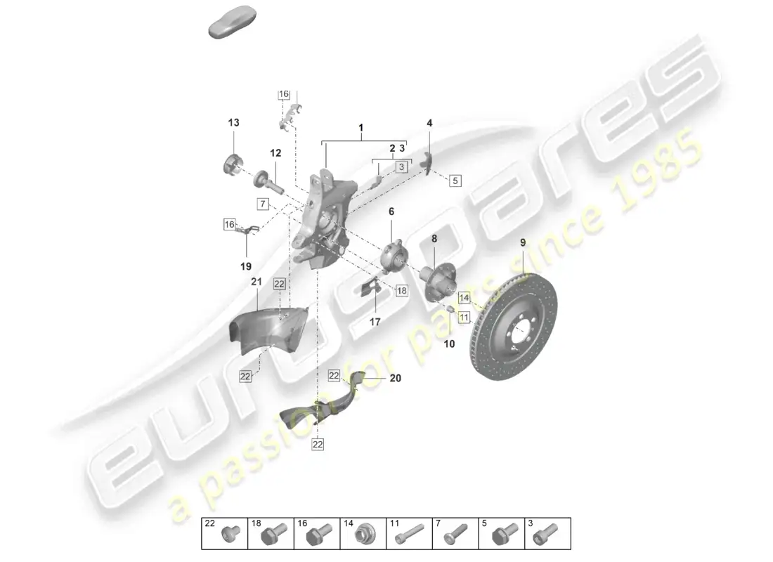 porsche 2022 (992-1 gt3/rs/st) wheel carrier wheel hub parts diagram
