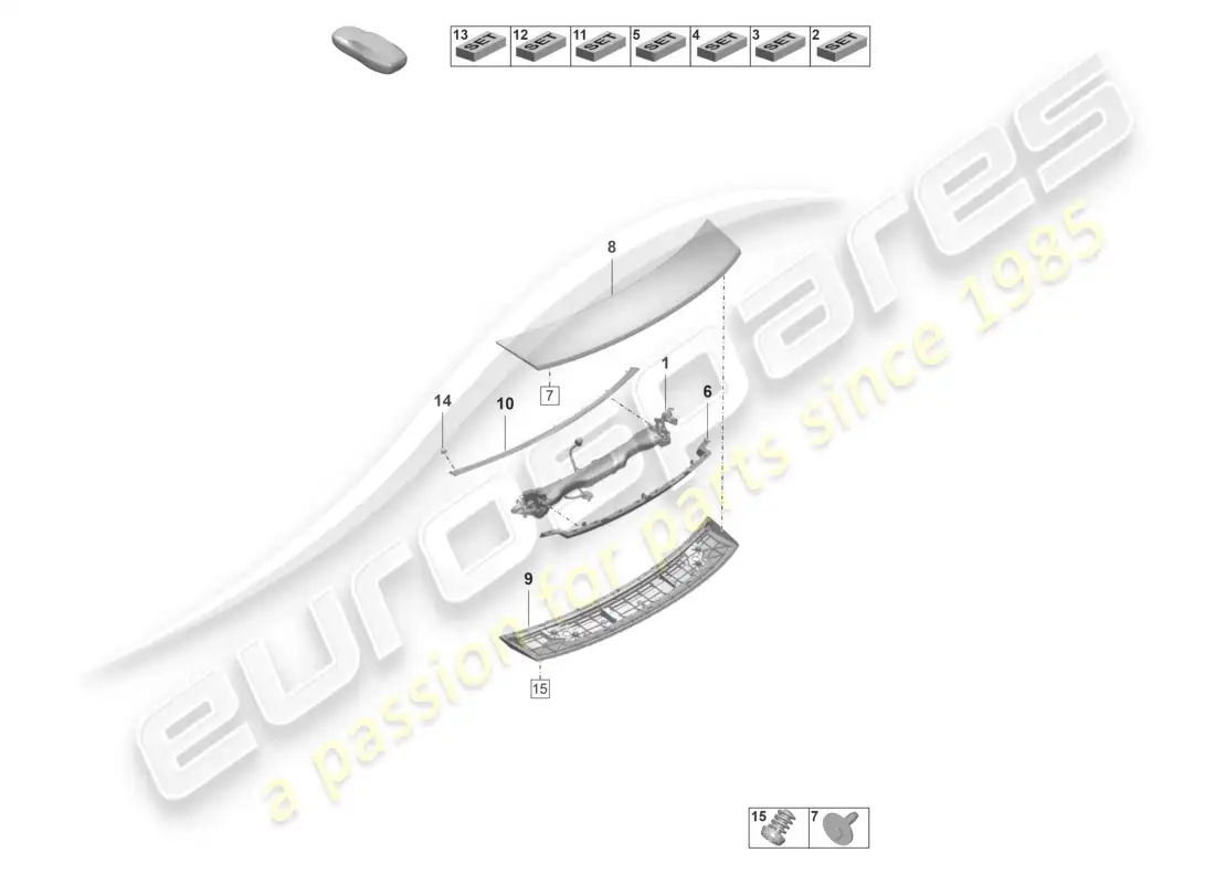 porsche 2021 (taycan 9j1-1) rear spoiler parts diagram