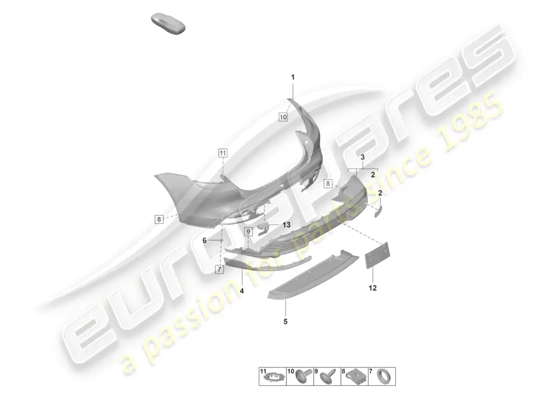 porsche 2021 (taycan 9j1-1) bumper rear sport design package parts diagram