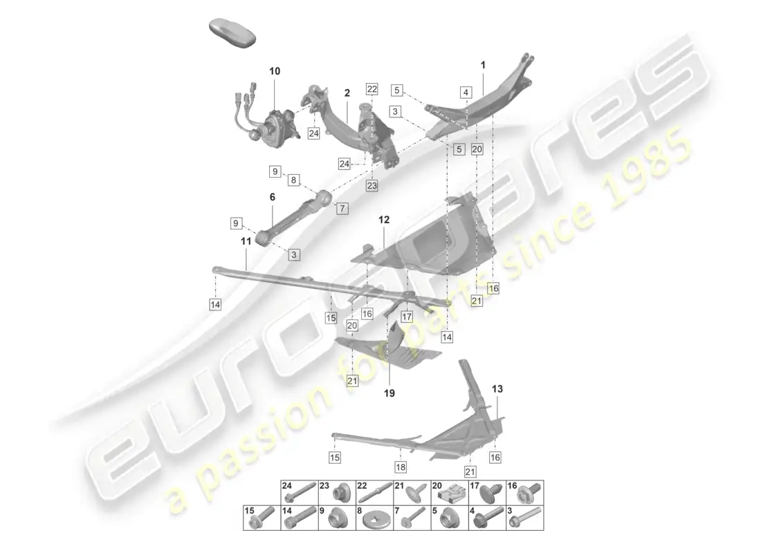 porsche 2023 (992-1 gt3/rs/st) rear axle cross member parts diagram