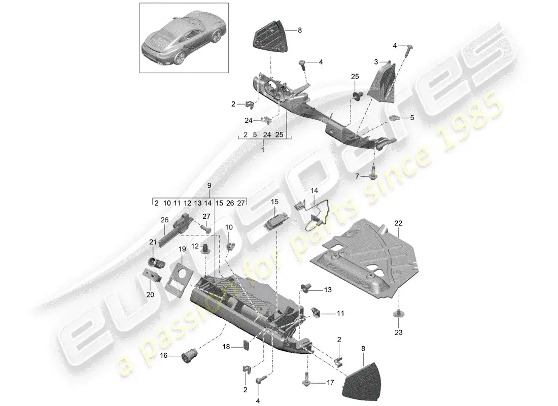 porsche 2018 (991-2 turbo) glove box parts diagram