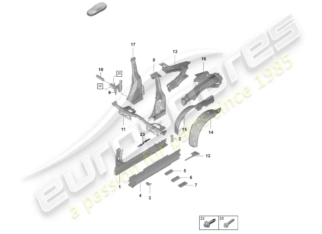 porsche 2022 (992-1 gt3/rs/st) sill inner side part gt3 parts diagram