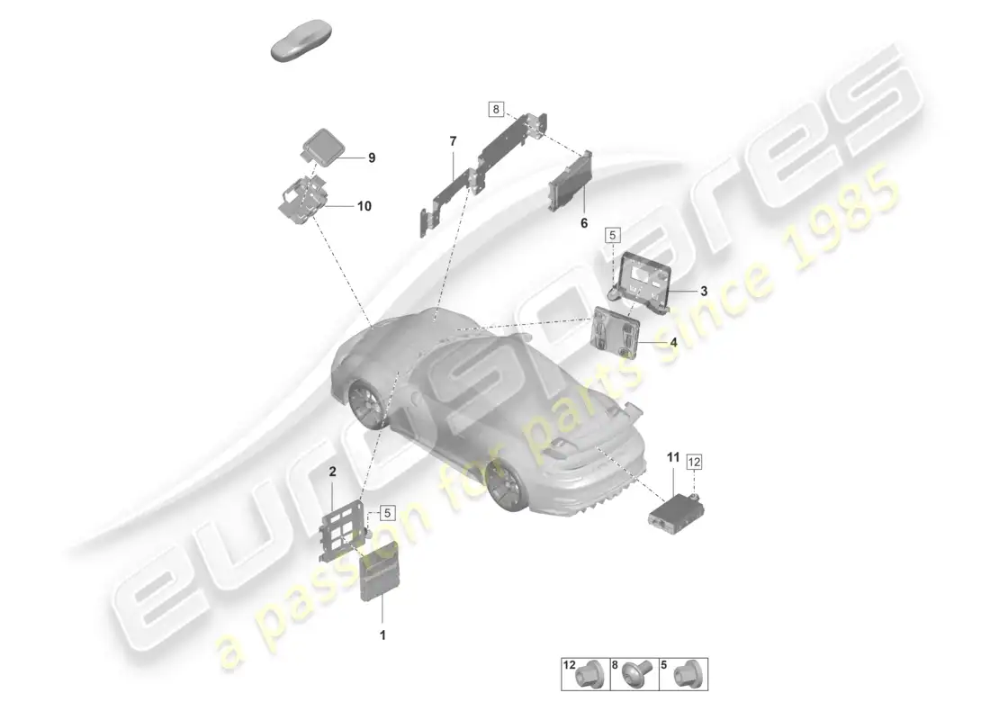 porsche 2022 (992-1 gt3/rs/st) control units control unit (bcm) for conv. system & ob power supply control unit for driver assist systems parts diagram