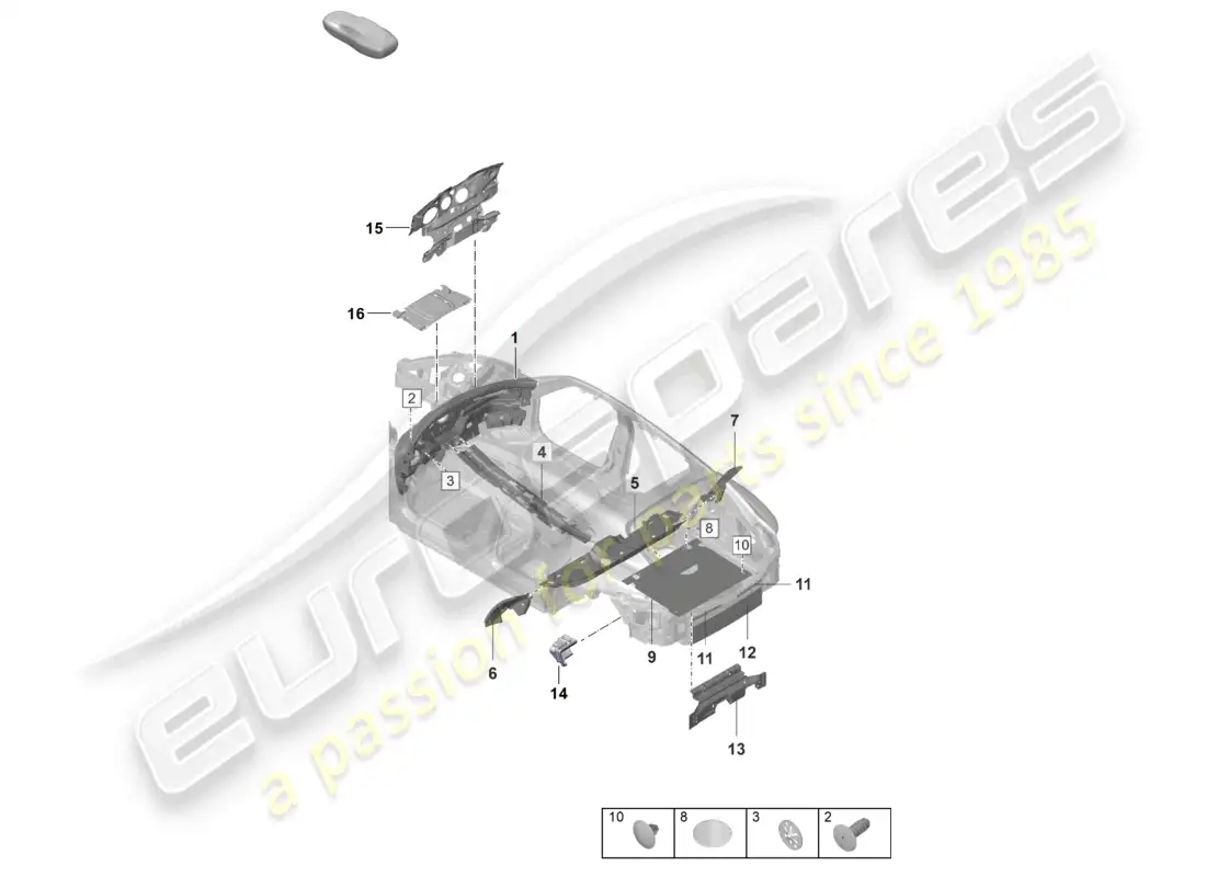 porsche 2025 (taycan 9j1-2) sound absorber sound absorbers damping for vehicle interior part diagram