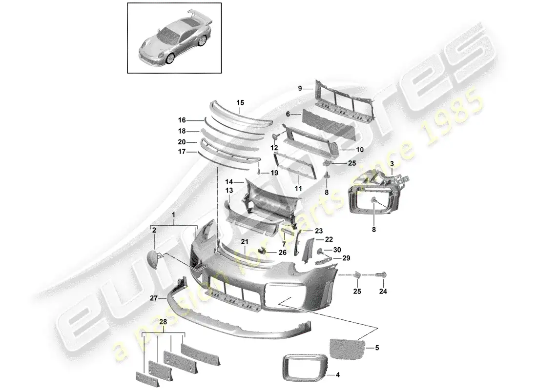porsche 2018 (991-2 turbo) bumper parts diagram