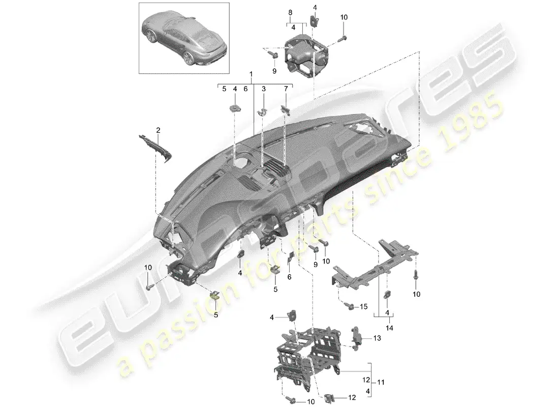 porsche 2018 (991-2 turbo) dash panel trim parts diagram