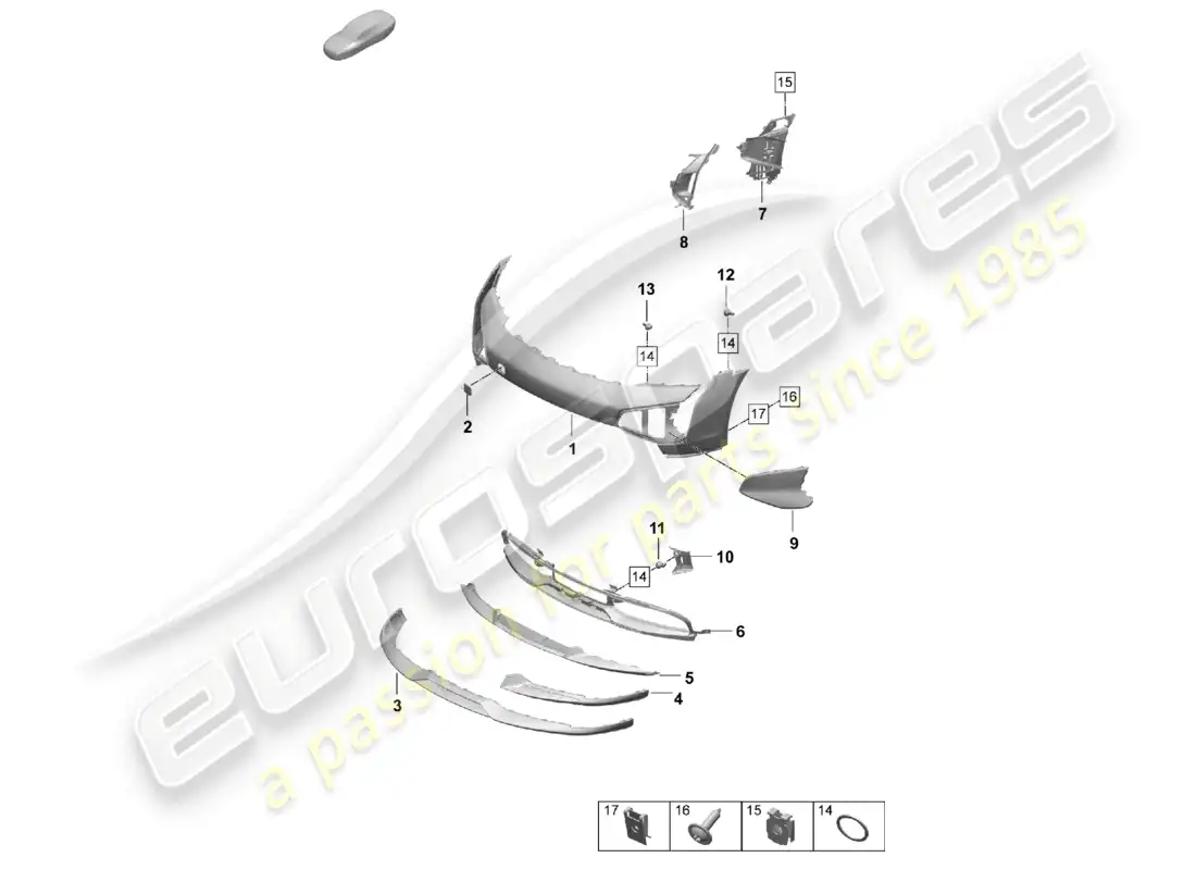 porsche 2025 (taycan 9j1-2) bumper front taycan cross turismo turbo s part diagram