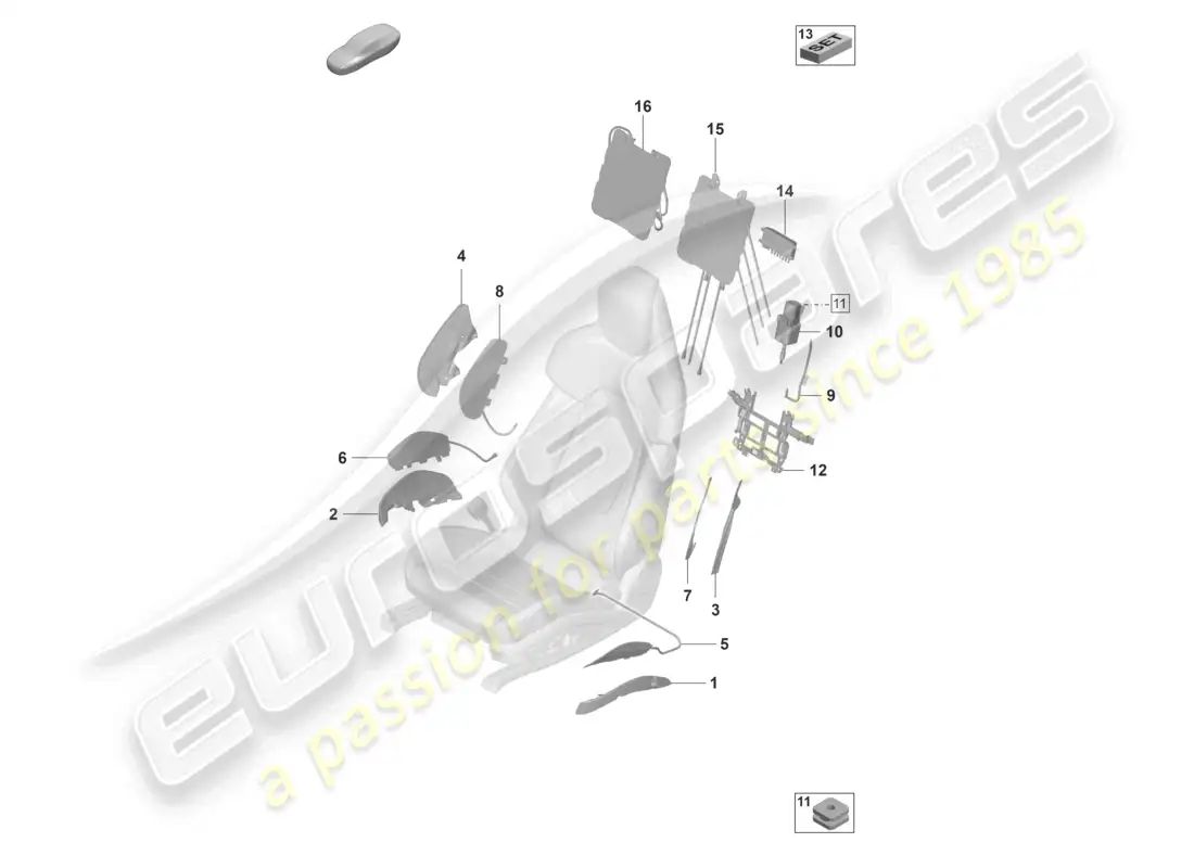 porsche 2022 (taycan 9j1-1) pneumatic components for seat for vehicles with electric 14-way seat adjustment for models with electrically adjustable 18-way seats parts diagram
