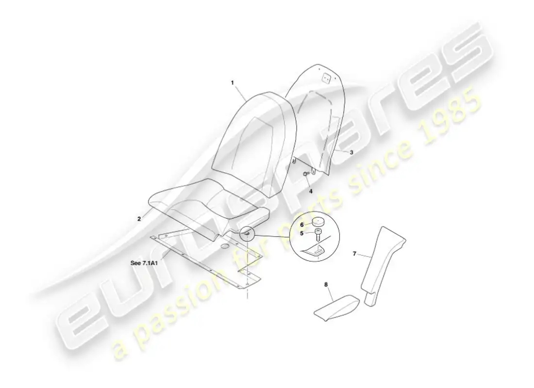 aston martin vanquish (2004) rear seats parts diagram