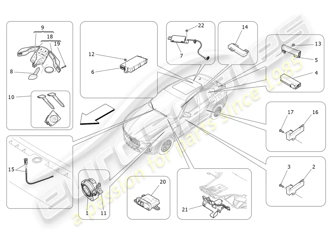 maserati levante (2018) alarm and immobilizer system parts diagram