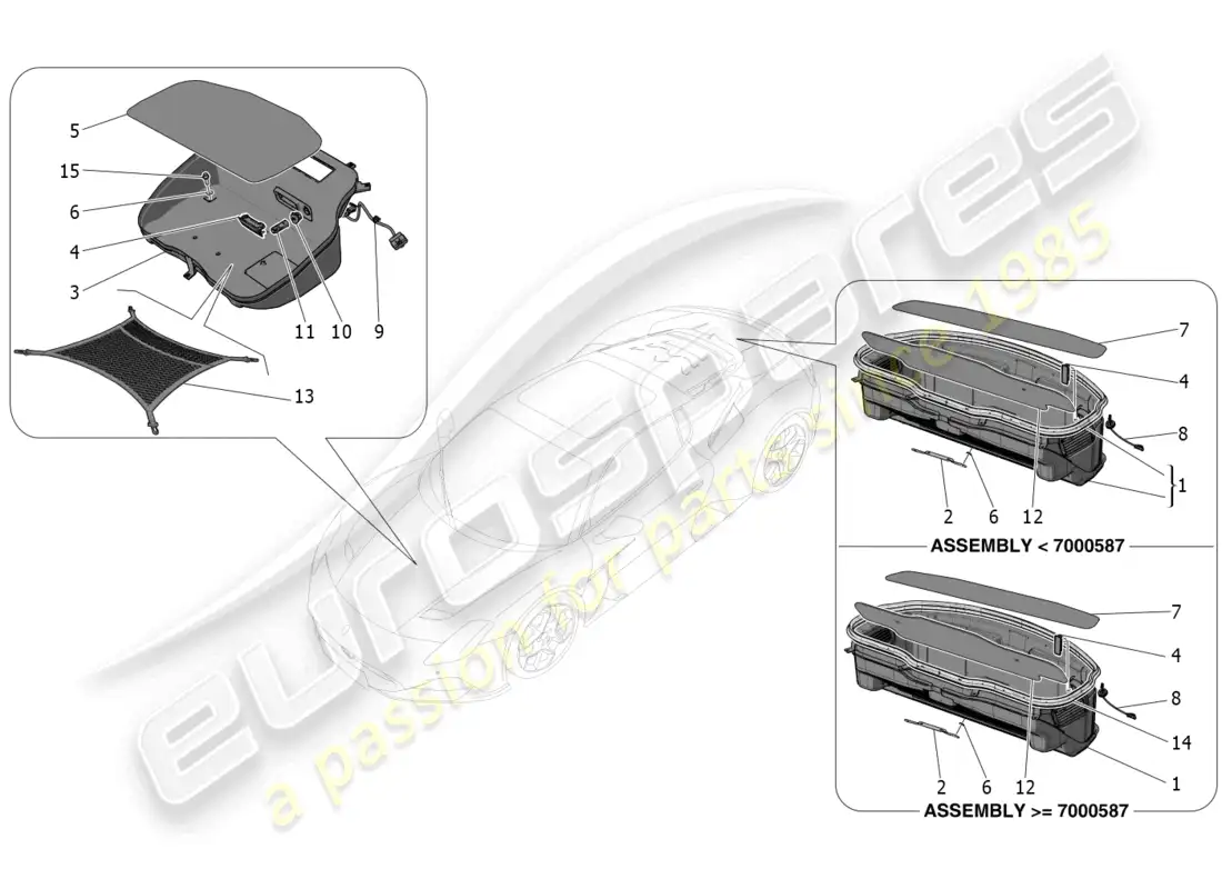 maserati mc20 (2023) trunk compartments parts diagram
