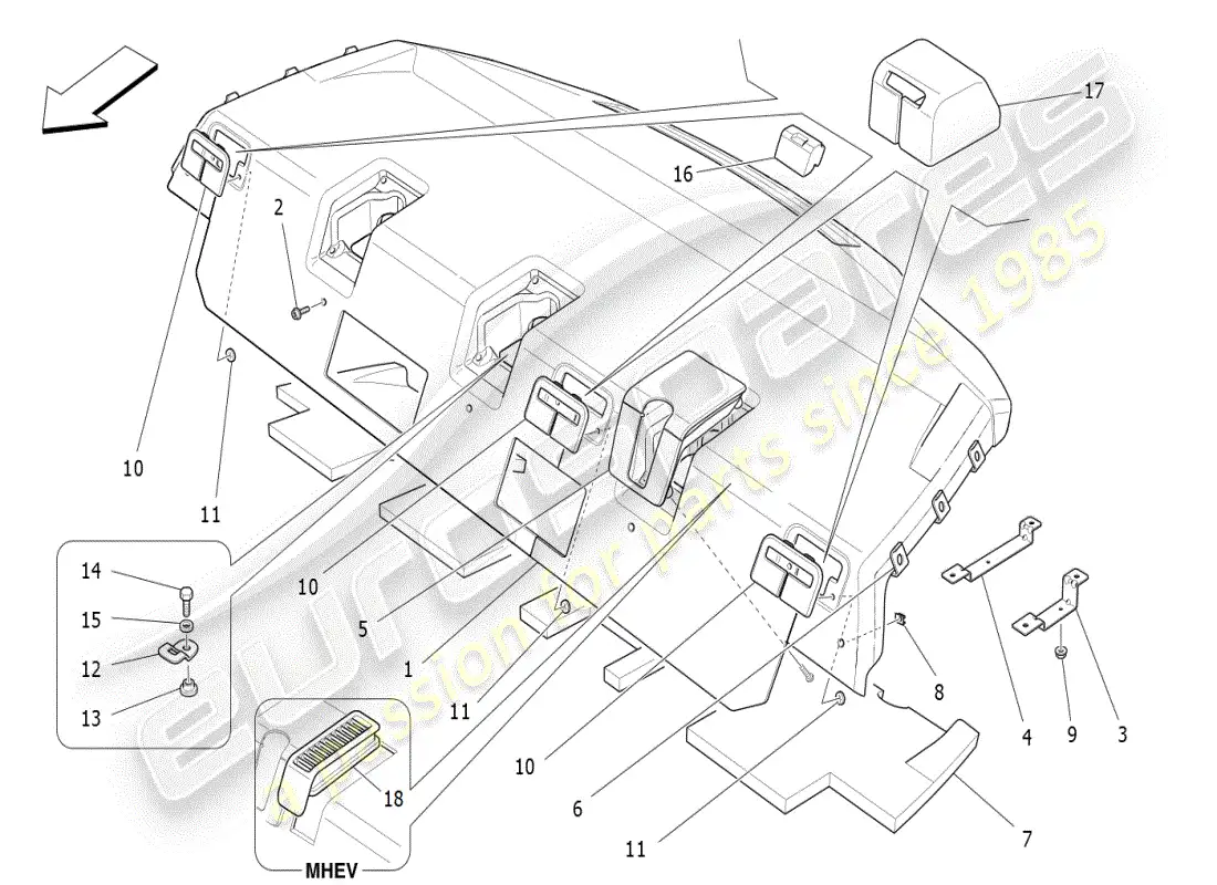 maserati ghibli (2019) rear parcel shelf parts diagram