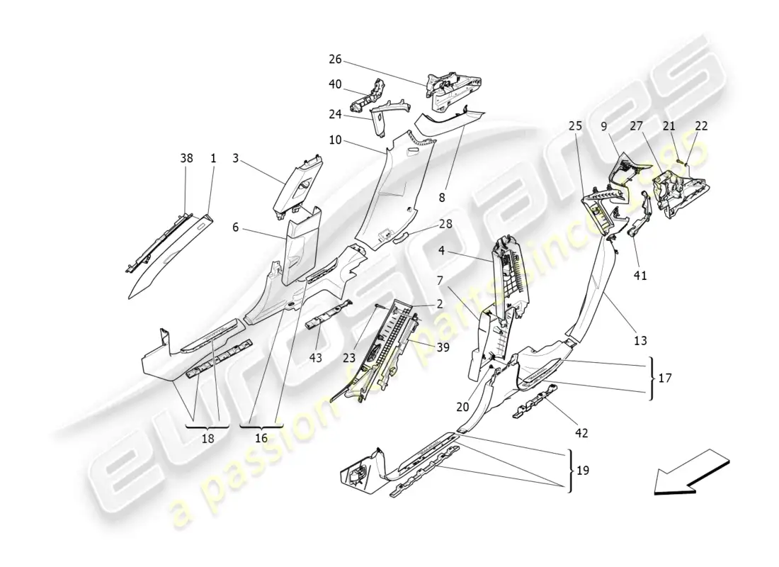 maserati levante tributo (2021) passenger compartment b pillar trim panels and side panels parts diagram