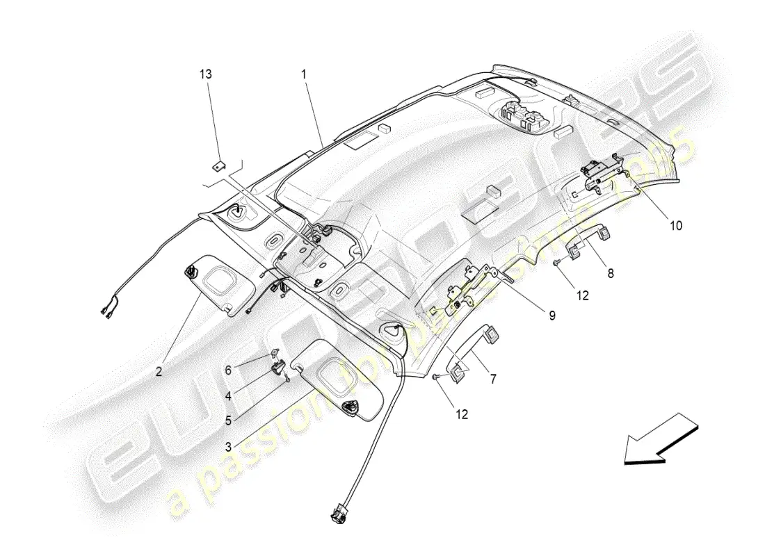 maserati ghibli (2019) roof and sun visors parts diagram