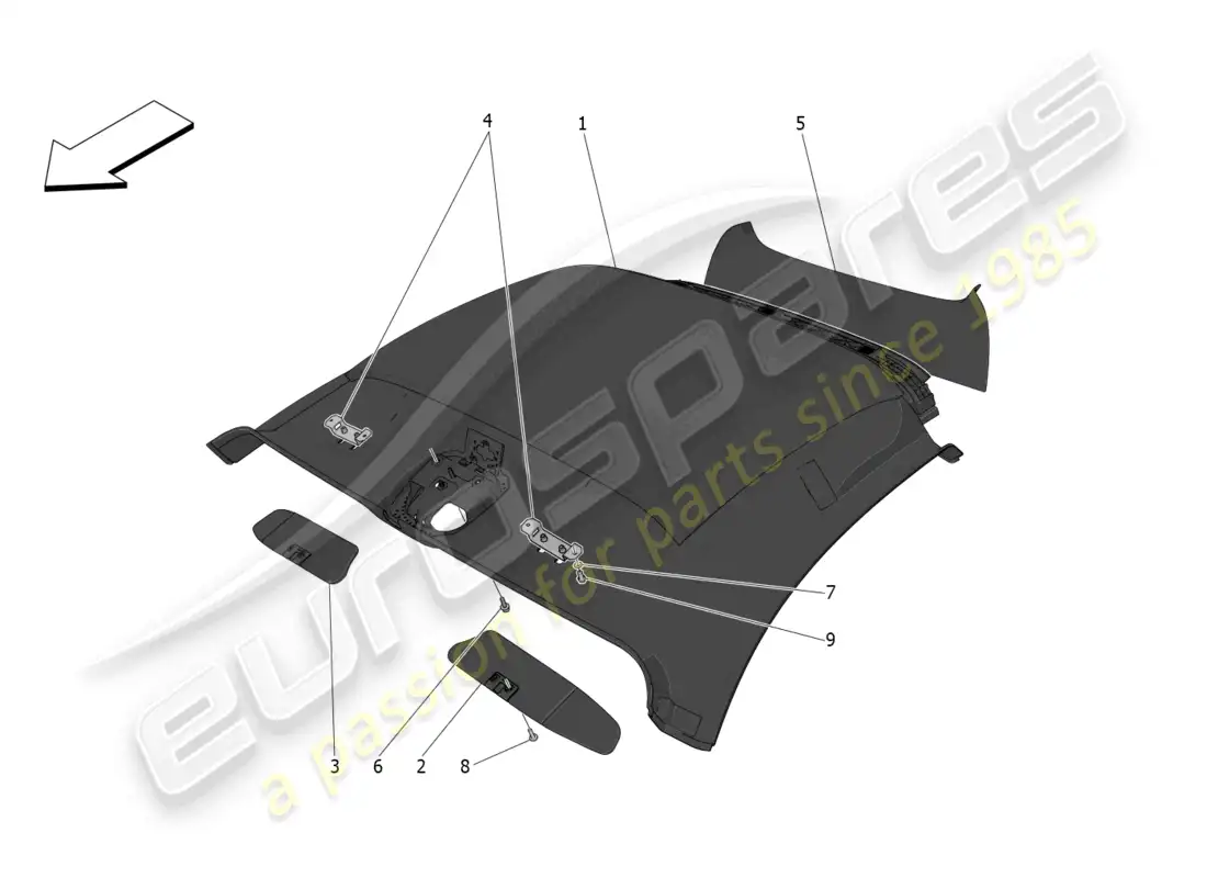 maserati mc20 (2022) roof and sun visors parts diagram