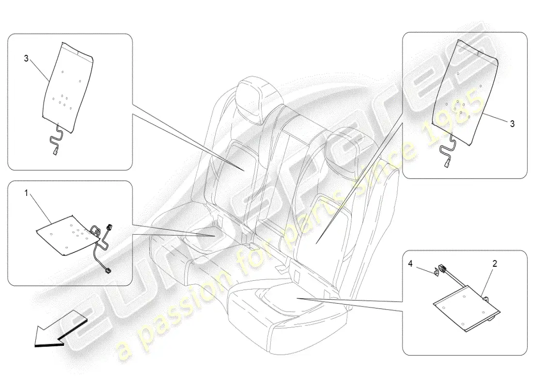 maserati ghibli (2019) rear seats: mechanics and electronics parts diagram