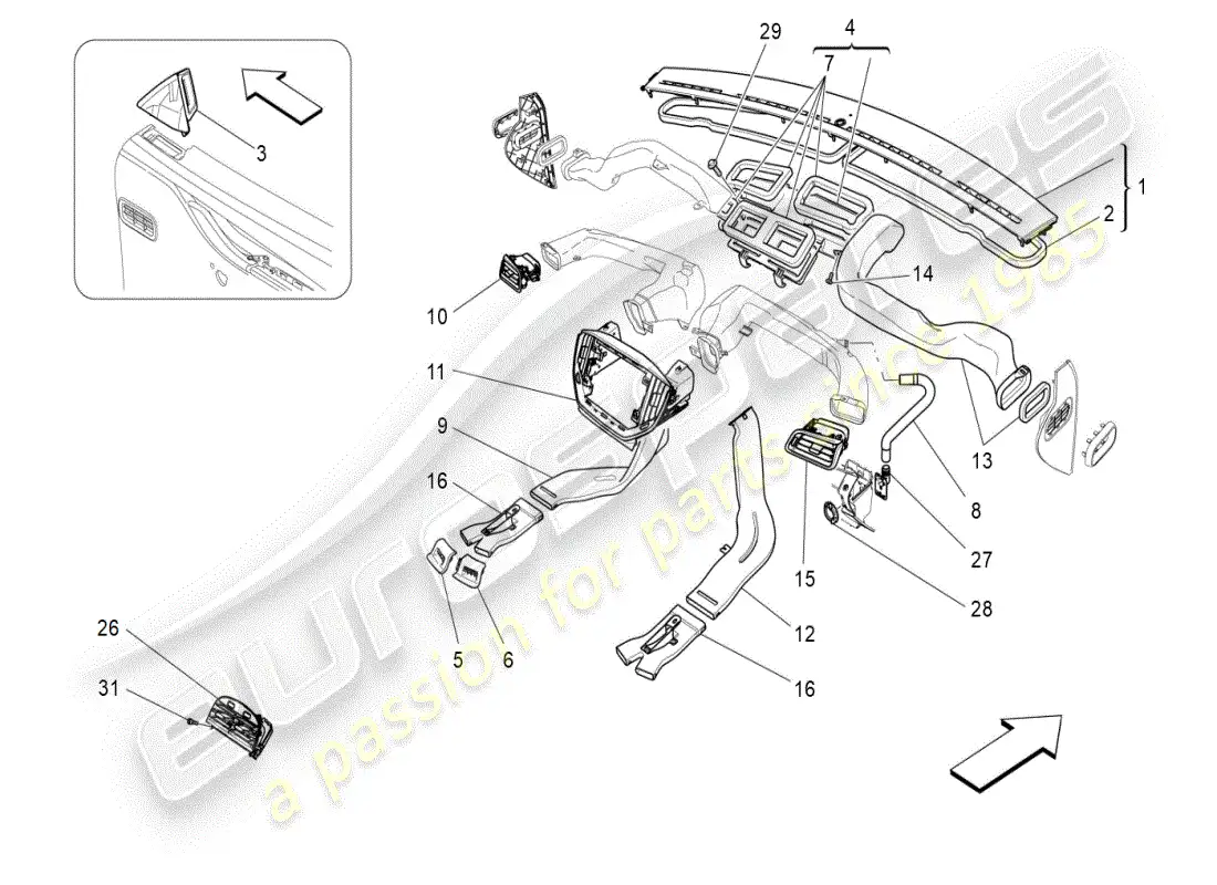 maserati ghibli (2019) a/c unit: diffusion parts diagram
