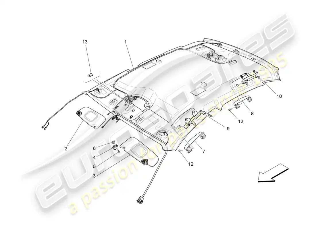 maserati ghibli fragment (2022) roof and sun visors part diagram