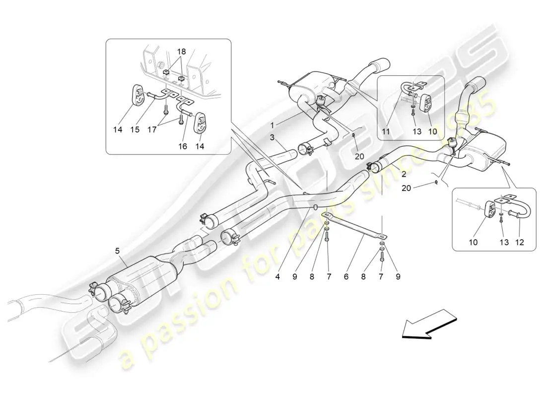 maserati grancabrio mc (2013) silencers parts diagram