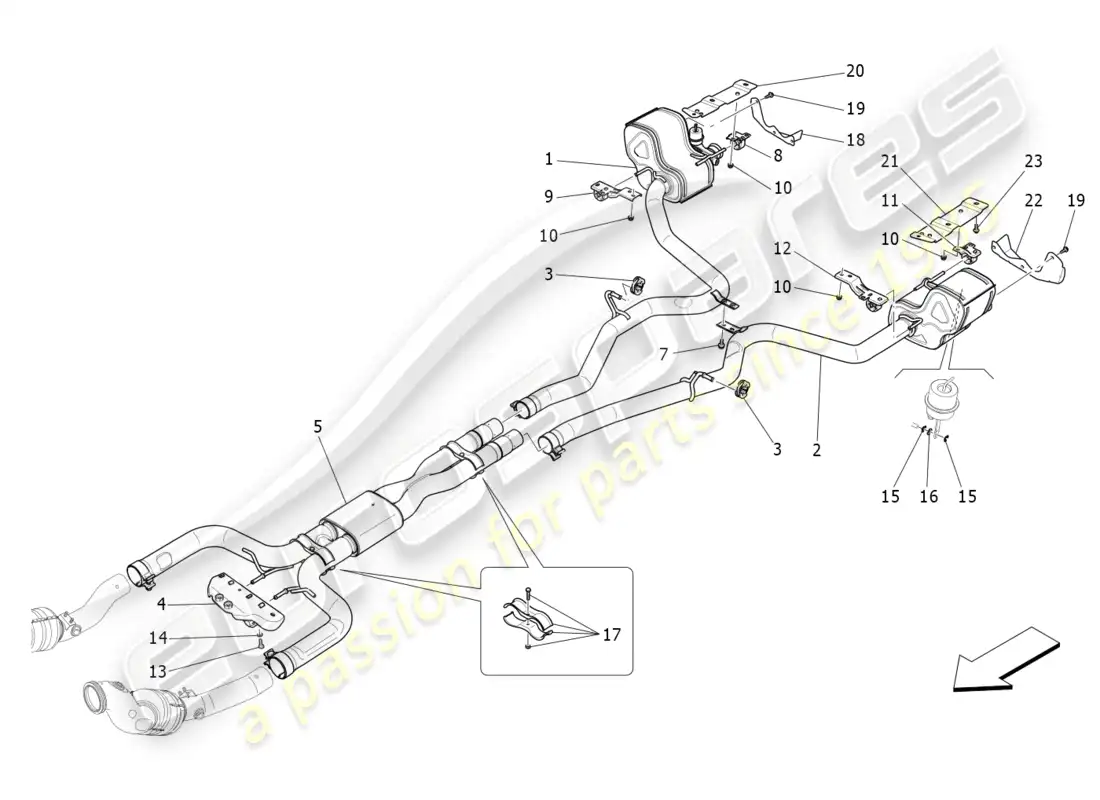 maserati levante modena s (2022) silencers parts diagram