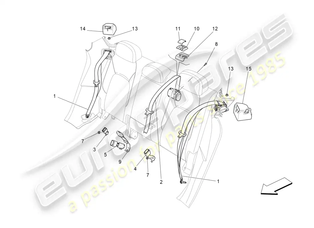 maserati levante gts (2020) rear seat belts parts diagram