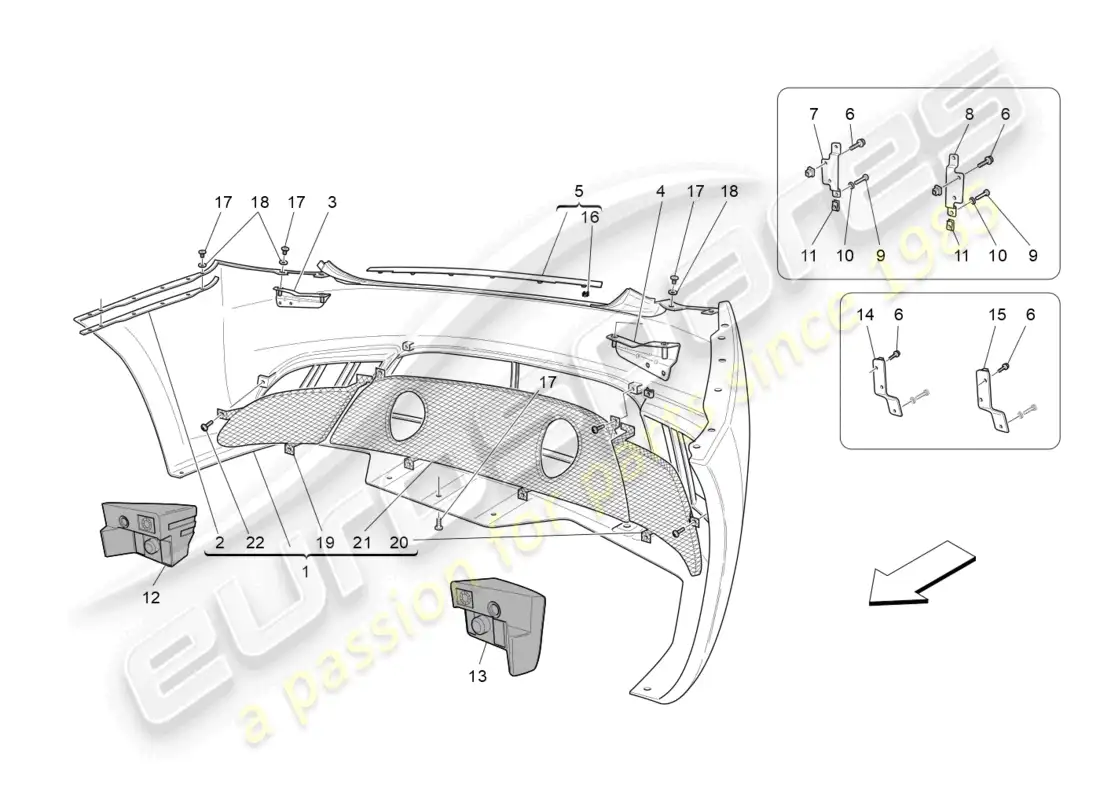 maserati grancabrio mc (2013) rear bumper parts diagram