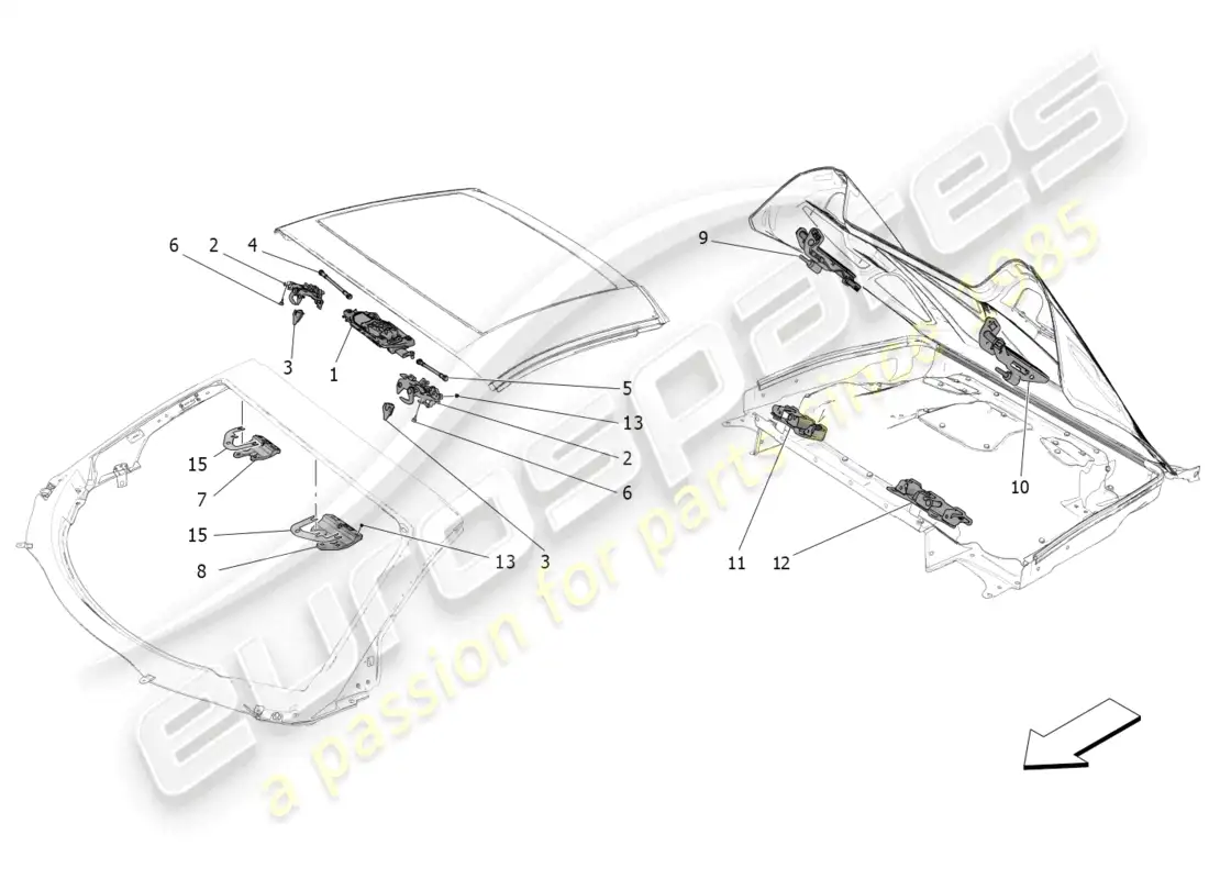 maserati mc20 cielo (2023) electrical capote: closings and microswitches parts diagram