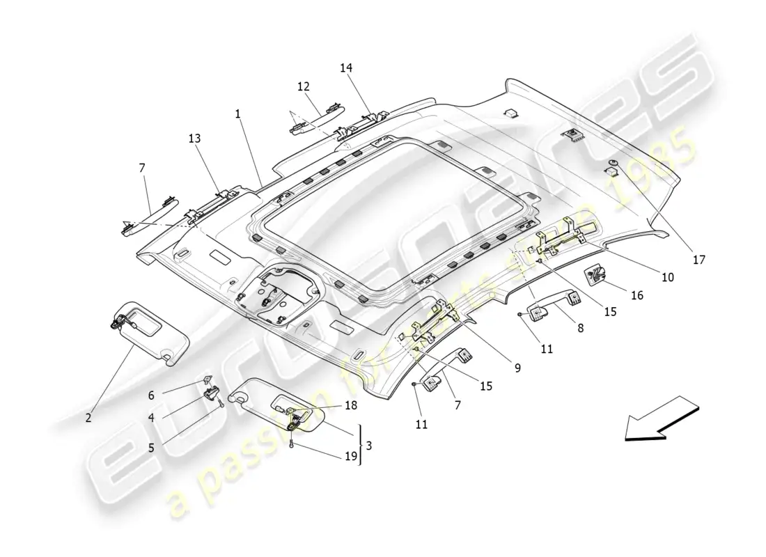 maserati levante trofeo (2020) roof and sun visors parts diagram