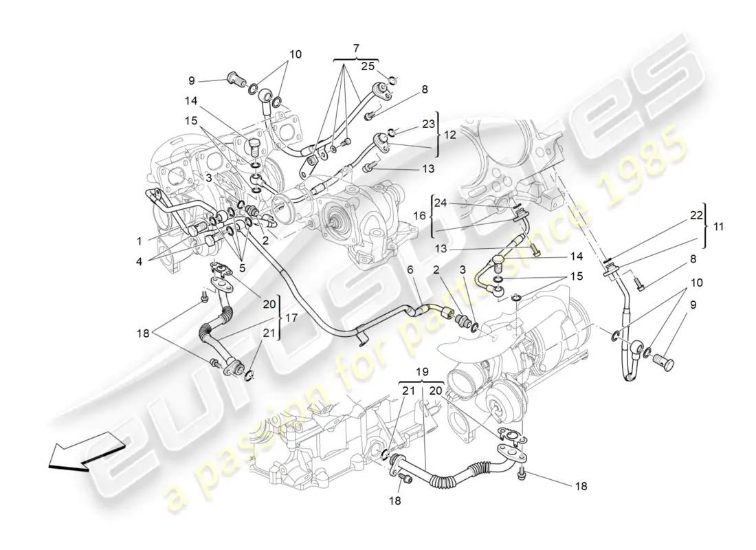 maserati levante modena s (2022) turbocharging system: lubrication and cooling parts diagram