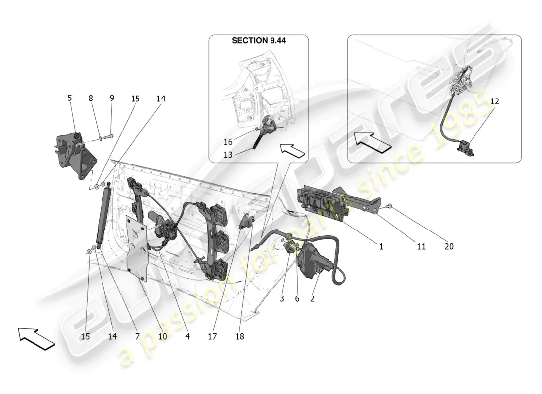 maserati mc20 cielo (2023) doors: mechanisms parts diagram