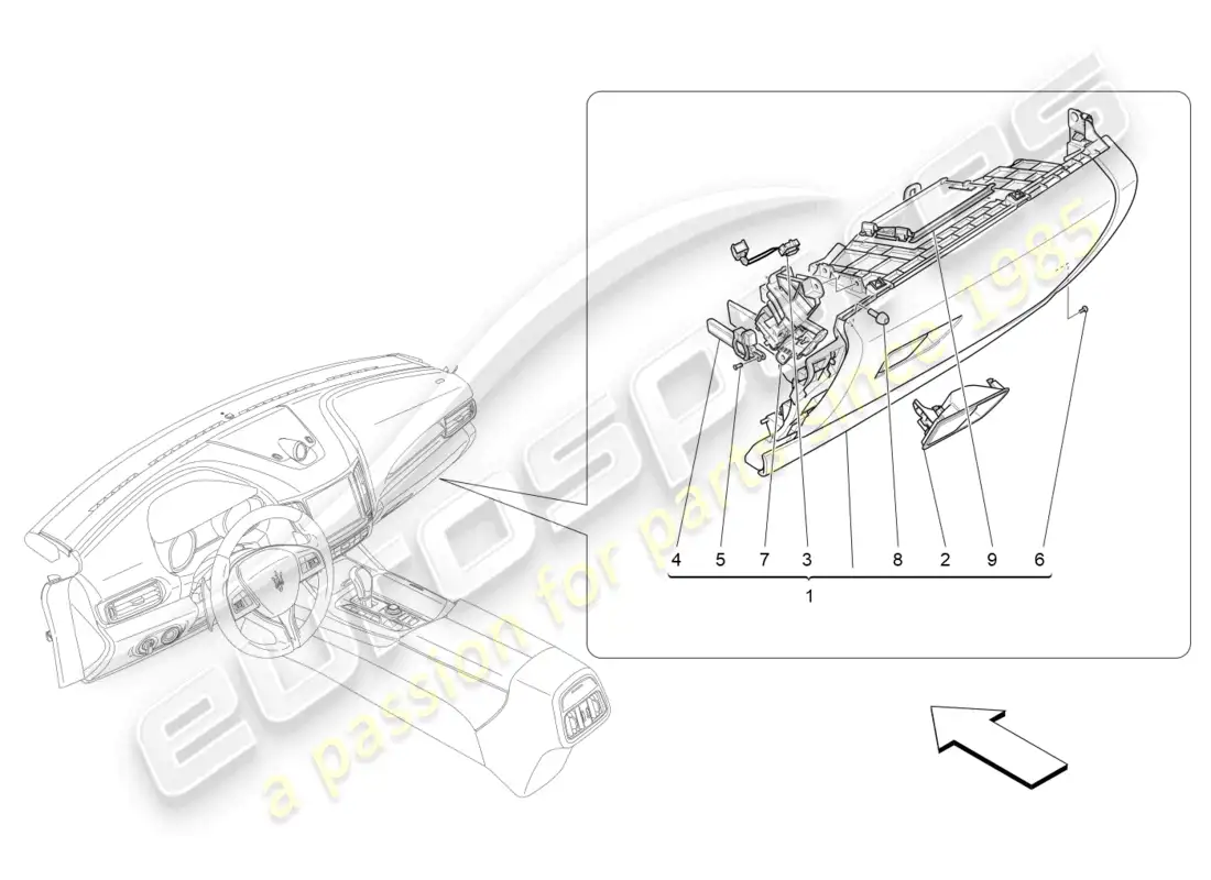 maserati levante trofeo (2020) glove compartments parts diagram