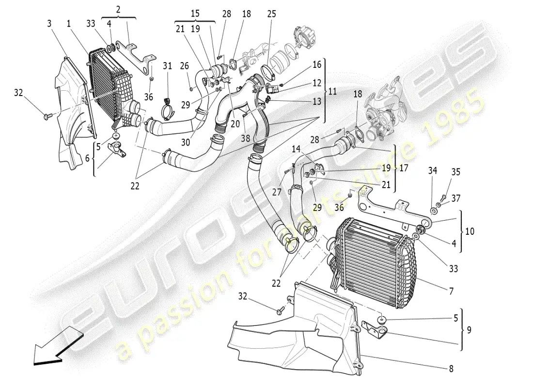 maserati ghibli (2019) intercooler system parts diagram