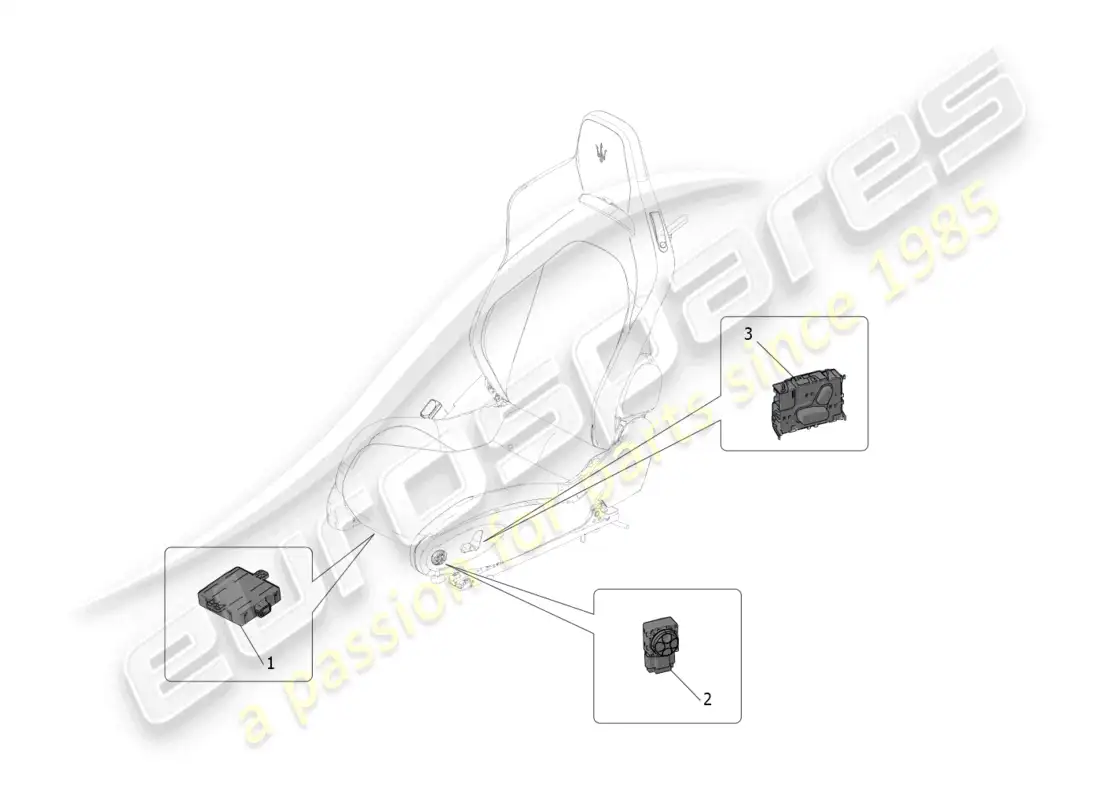 maserati mc20 (2022) seats: mechanics and electronics parts diagram