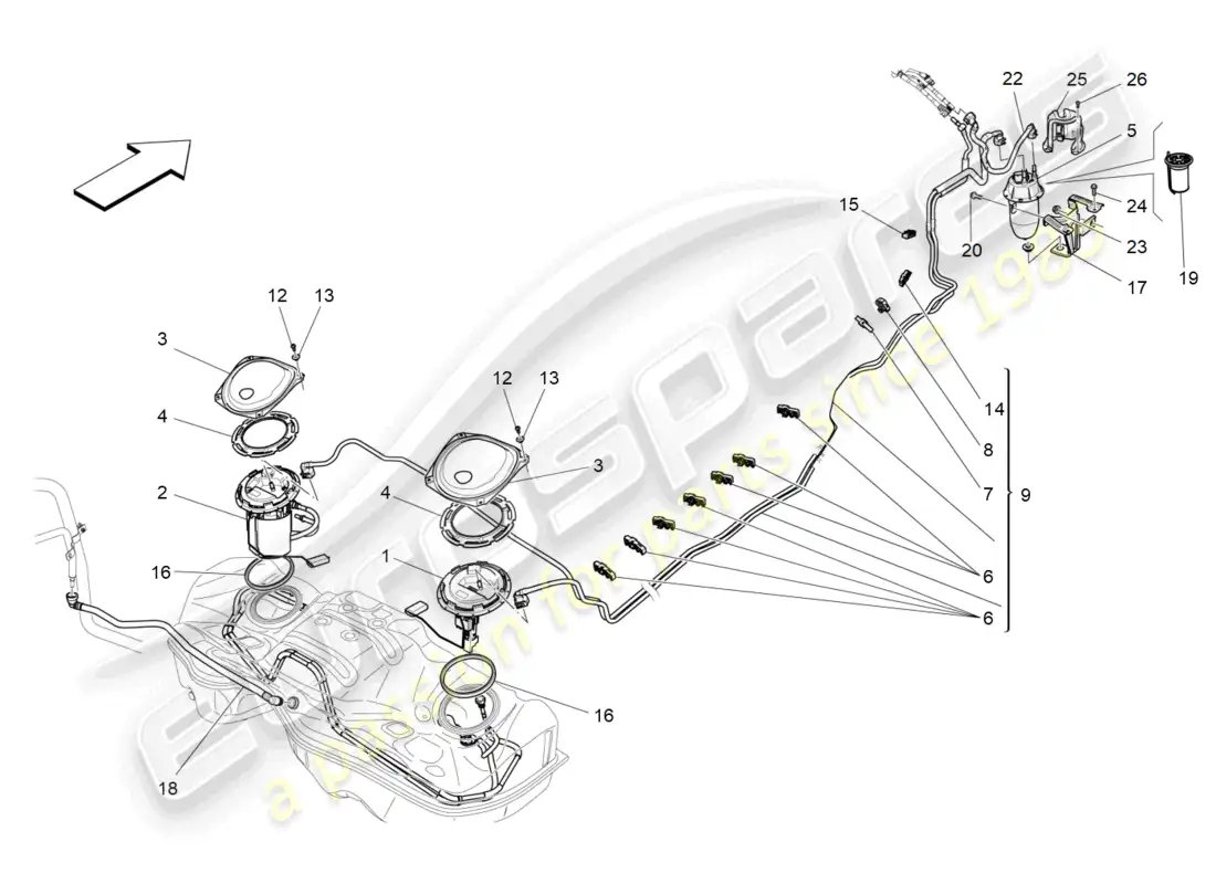 maserati levante (2017) fuel pumps and connection lines parts diagram