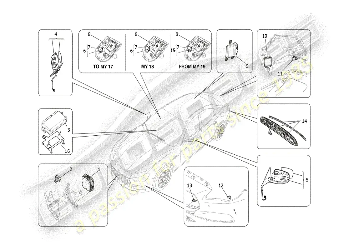 maserati ghibli (2019) drive assistance system parts diagram