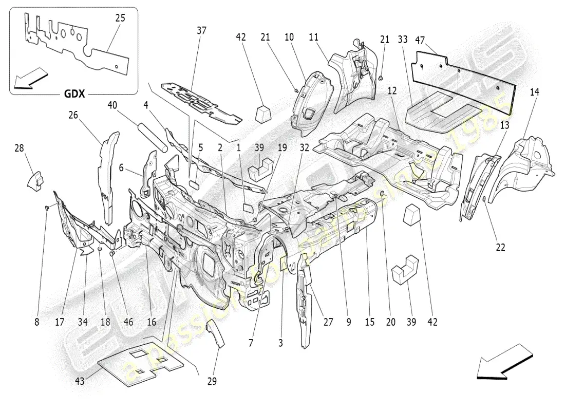 maserati ghibli (2019) sound-proofing panels inside the vehicle parts diagram