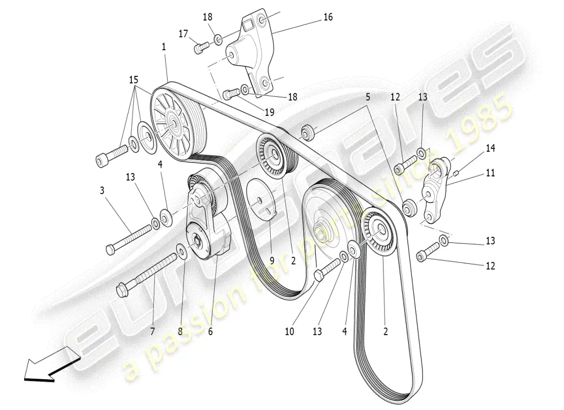 maserati ghibli (2019) auxiliary device belts parts diagram