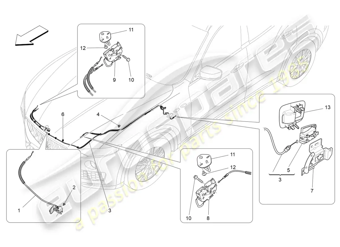 maserati levante modena (2022) front lid opening button parts diagram