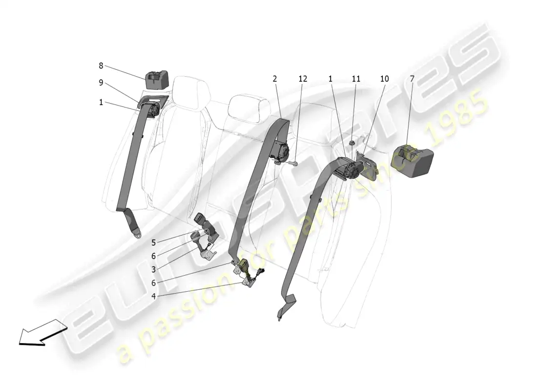 maserati grecale trofeo (2023) rear seat belts parts diagram