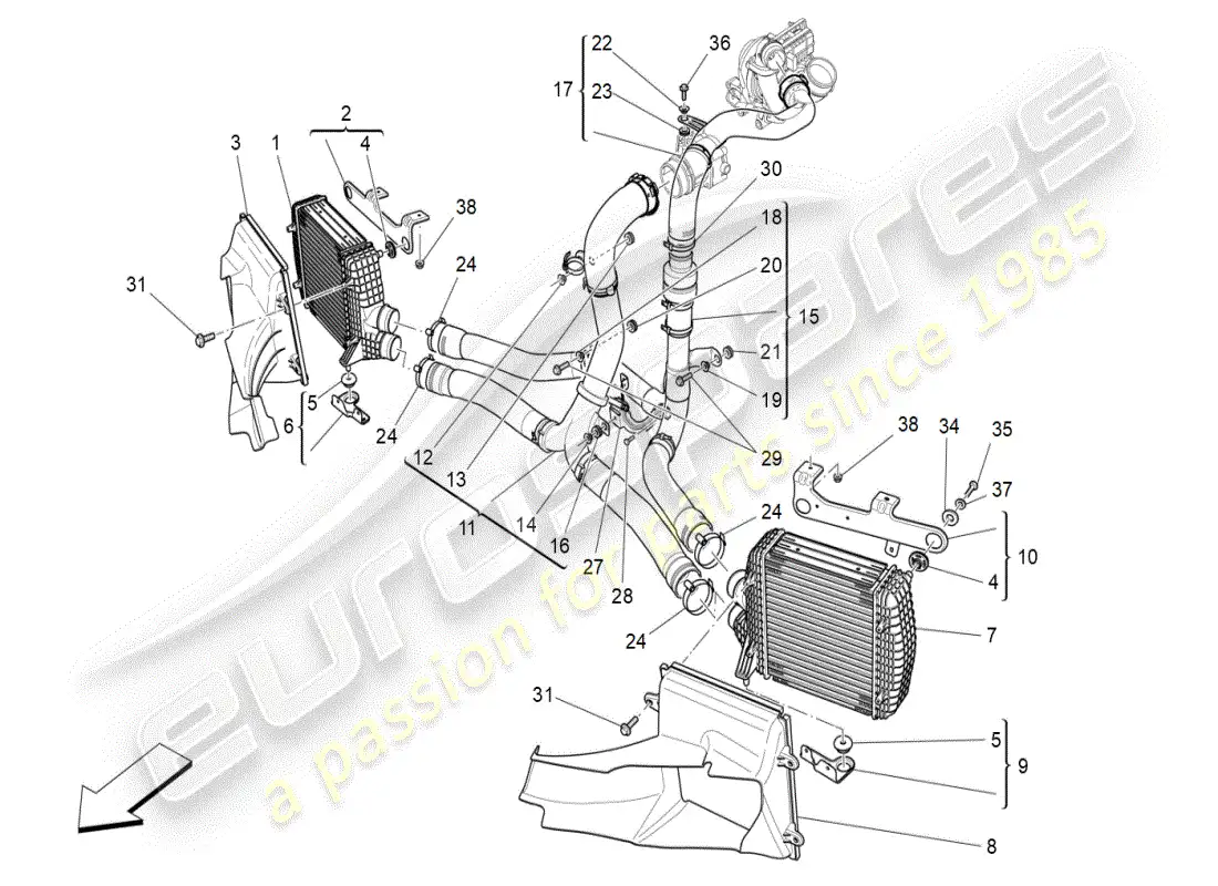 maserati ghibli (2019) intercooler system parts diagram